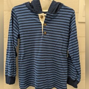 🔷 Carter's Boy Navy & Light Blue Striped Long Sleeve With Hood; Size: 5